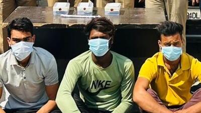 The three suspects in police custody on Thursday. (HT Photo) The three suspects in police custody on Thursday. (HT Photo)