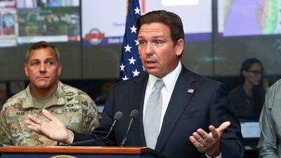 Florida Governor Ron DeSantis speaks about Hurricane Helene as Adjutant General of Florida Major General John Haas looks on during a press briefing at the Emergency Operations Center in Tallahassee, Florida, U.S., September 26, 2024.   REUTERS/Phil Sears/File Photo (REUTERS)