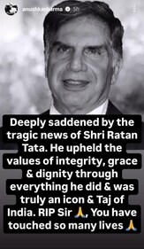 Anushka Sharma's tribute to Ratan Tata Anushka Sharma's tribute to Ratan Tata