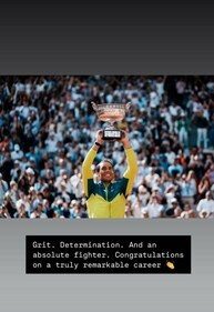 Jasprit Bumrah's Instagram story for Rafael Nadal (Jasprit Bumrah Instagram) Jasprit Bumrah's Instagram story for Rafael Nadal (Jasprit Bumrah Instagram)