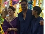 Ajay Devgn and his son Yug visited the North Bombay Durga puja pandal on Friday. Ajay Devgn and his son Yug visited the North Bombay Durga puja pandal on Friday.