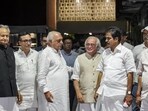 Congress leaders Pawan Khera, Ashok Gehlot, Ajay Maken, Bhupinder Singh Hooda, Jairam Ramesh, KC Venugopal and Udai Bhan come out after meeting Election Commissioners at Nirvachan Sadan, in New Delhi, on October 9. Congress leaders Pawan Khera, Ashok Gehlot, Ajay Maken, Bhupinder Singh Hooda, Jairam Ramesh, KC Venugopal and Udai Bhan come out after meeting Election Commissioners at Nirvachan Sadan, in New Delhi, on October 9.