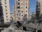 A view shows a damaged site in the aftermath of Israeli strikes on Beirut's southern suburbs, amid the ongoing hostilities between Hezbollah and Israeli forces in Lebanon.