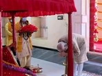Prime Minister Narendra Modi offering prayers at Jeshoreshwari temple in Bangladesh's southwestern Shatkhira district.