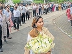 Mumbai, India - Oct. 10, 2024: People gathered around the mortal remains of Indian industrialist Ratan Tata at the National Centre for the Performing Arts (NCPA) to pay their respects ahead of its cremation in Mumbai, India, on Thursday, October 10, 2024. (Photo by Satish Bate/ Hindustan Times) (Hindustan Times)