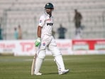 Pakistan's Shan Masood reacts as he walks off the field after his dismissal during the fourth day of the first Test Pakistan's Shan Masood reacts as he walks off the field after his dismissal during the fourth day of the first Test