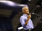 Former U.S. President Barack Obama speaks during a campaign event in support of Democratic presidential nominee and U.S. Vice President Kamala Harris in Pittsburgh, Pennsylvania, U.S., October 10, 2024. REUTERS/Quinn Glabicki