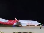 Trichy: Air India flight after it landed safely following a mid-air glitch, at the Trichy Airport, Friday, Oct. 11, 2024. Trichy: Air India flight after it landed safely following a mid-air glitch, at the Trichy Airport, Friday, Oct. 11, 2024.