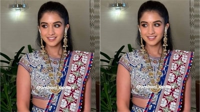 Radhika Merchant rocks a glam garba look. (Instagram/@ambani_update) Radhika Merchant rocks a glam garba look. (Instagram/@ambani_update)
