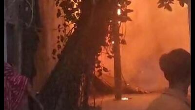 A video grab of the fire incident in Sundar Nagar in Ludhiana on Friday. (HT photo) A video grab of the fire incident in Sundar Nagar in Ludhiana on Friday. (HT photo)