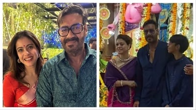 Ajay Devgn and his son Yug visited the North Bombay Durga puja pandal on Friday. Ajay Devgn and his son Yug visited the North Bombay Durga puja pandal on Friday.