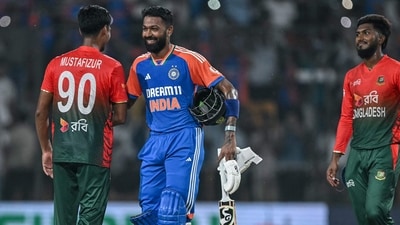 India's Hardik Pandya (C) shakes hands with Bangladesh's Mustafizur Rahman at the end of the first T20I match in Gwalior. (AFP) India's Hardik Pandya (C) shakes hands with Bangladesh's Mustafizur Rahman at the end of the first T20I match in Gwalior. (AFP)