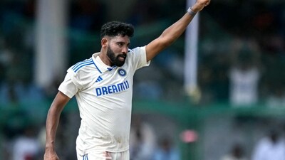 India's Mohammed Siraj celebrates after taking the wicket of Bangladesh's Hasan Mahmud during the fourth day of the second Test (AFP) India's Mohammed Siraj celebrates after taking the wicket of Bangladesh's Hasan Mahmud during the fourth day of the second Test (AFP)
