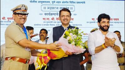 Fadnavis either inaugurated or performed ground-breaking ceremony for various projects under the state home department at an event organised at Pune city police headquarters at Shivajinagar on Friday. (HT PHOTO) Fadnavis either inaugurated or performed ground-breaking ceremony for various projects under the state home department at an event organised at Pune city police headquarters at Shivajinagar on Friday. (HT PHOTO)