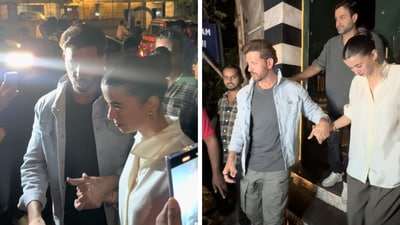 Hrithik Roshan and Saba Azad at Siddharth Anand's party (Varinder Chawla)