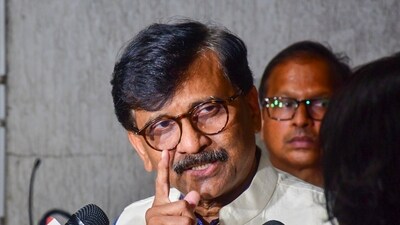 Shiv Sena (UBT) leader Sanjay Raut speaks with the media in Mumbai. (PTI) Shiv Sena (UBT) leader Sanjay Raut speaks with the media in Mumbai. (PTI)