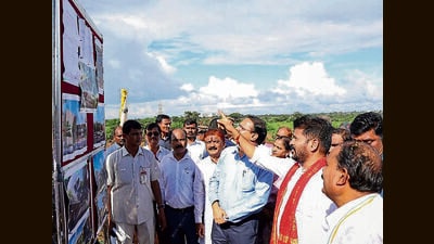 Telangana chief minister A Revanth Reddy during the foundation laying ceremony for Young India Integrated Residential School complex at the Kondurg village of the Ranga Reddy district on Friday. (PTI) Telangana chief minister A Revanth Reddy during the foundation laying ceremony for Young India Integrated Residential School complex at the Kondurg village of the Ranga Reddy district on Friday. (PTI)