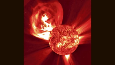 The threat of outages is real too. The US’s computer model DAGGER uses AI and other algorithms to analyse solar wind and geomagnetic disturbances and predict their likely impact worldwide, at least 30 minutes before they occur. (NASA / ESA / SOHO) The threat of outages is real too. The US’s computer model DAGGER uses AI and other algorithms to analyse solar wind and geomagnetic disturbances and predict their likely impact worldwide, at least 30 minutes before they occur. (NASA / ESA / SOHO)