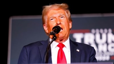 AURORA, COLORADO - OCTOBER 11: Republican presidential nominee, former U.S. President Donald Trump, speaks at a rally at the Gaylord Rockies Resort and Convention Center on October 11, 2024 in Aurora, Colorado. Trump is campaigning in key states ahead of the November 5th presidential election. Michael Ciaglo/Getty Images/AFP (Photo by Michael Ciaglo / GETTY IMAGES NORTH AMERICA / Getty Images via AFP) (Getty Images via AFP) AURORA, COLORADO - OCTOBER 11: Republican presidential nominee, former U.S. President Donald Trump, speaks at a rally at the Gaylord Rockies Resort and Convention Center on October 11, 2024 in Aurora, Colorado. Trump is campaigning in key states ahead of the November 5th presidential election. Michael Ciaglo/Getty Images/AFP (Photo by Michael Ciaglo / GETTY IMAGES NORTH AMERICA / Getty Images via AFP) (Getty Images via AFP)