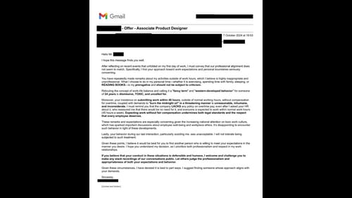 The product designer shared a screenshot of his resignation email on Reddit. (Reddit/Old-Ad169) The product designer shared a screenshot of his resignation email on Reddit. (Reddit/Old-Ad169)