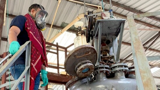 MD drug and its raw materials valued at ₹1,814 crore seized from a factory in Madhya Pradesh's Bhopal. (PTI)