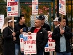 Boeing factory workers and supporters gather on a picket line near the entrance to a Boeing production facility in Renton, Washington, U.S. October 11, 2024. REUTERS/David Ryder