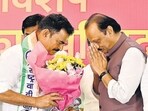Mumbai, India - Oct. 11, 2024: Bollywood actor Sayaji Shinde joins the NCP in presence of the party chief Ajit Pawar and Praful Patel, Chhagan Bhujbal and Sunil Tatkare and other senior leaders at MCA lounge, Churchgate in Mumbai, India, on Friday, October 11, 2024. (Photo by Anshuman Poyrekar/ Hindustan Times) (Hindustan Times)