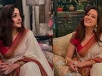 Raima Sen wearing the traditional Bengali laal par saree.