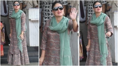 Kareena Kapoor dazzled at the airport in a vibrant kurta set. (Instagram) Kareena Kapoor dazzled at the airport in a vibrant kurta set. (Instagram)