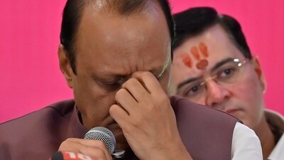 Ajit Pawar during press conference at MCA lounge, Churchgate in Mumbai, India, on Friday, October 11. (Anshuman Poyrekar/ Hindustan Times)