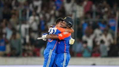 Sanju Samson's blistering century helped world champions India hammer Bangladesh in the final T20 on Saturday to sweep the series 3-0. (PTI) Sanju Samson's blistering century helped world champions India hammer Bangladesh in the final T20 on Saturday to sweep the series 3-0. (PTI)
