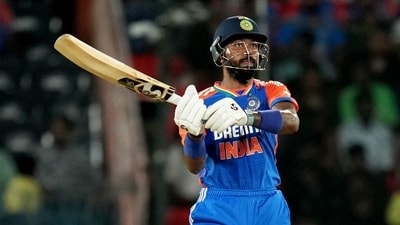 Star all-rounder Hardik Pandya also continued his fine form with the bat and smashed 47 off 18 balls, which included 4x4s and 4x6s. (PTI) Star all-rounder Hardik Pandya also continued his fine form with the bat and smashed 47 off 18 balls, which included 4x4s and 4x6s. (PTI)
