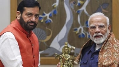 Prime Minister Narendra Modi with Haryana chief minister Nayab Singh Saini at a meeting in New Delhi. (PTI Photo) (HT File) Prime Minister Narendra Modi with Haryana chief minister Nayab Singh Saini at a meeting in New Delhi. (PTI Photo) (HT File)