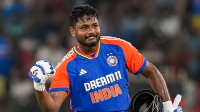 India's Sanju Samson celebrates his century during the third and final T20 International cricket match. (PTI) India's Sanju Samson celebrates his century during the third and final T20 International cricket match. (PTI)
