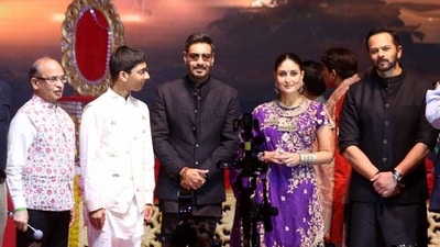 On Saturday, Ajay Devgn, Kareena Kapoor and Rohit Shetty joined Dussehra festivities in Delhi. On Saturday, Ajay Devgn, Kareena Kapoor and Rohit Shetty joined Dussehra festivities in Delhi.