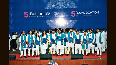 Students with their degrees at IIT Jammu on Saturday. The cohort 178 BTech, 63 MTech, 14 MSc and 16 PhD students. (HT Photo)
