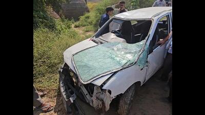The ill-fated car that plunged into a canal in Kaithal on Saturday. (HT Photos) The ill-fated car that plunged into a canal in Kaithal on Saturday. (HT Photos)