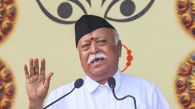 Rashtriya Swayamsevak Sangh (RSS) chief Mohan Bhagwat speaks during a function organised on the occasion of 'Vijayadashami', in Nagpur, Saturday, Oct. 12, 2024. (PTI) Rashtriya Swayamsevak Sangh (RSS) chief Mohan Bhagwat speaks during a function organised on the occasion of 'Vijayadashami', in Nagpur, Saturday, Oct. 12, 2024. (PTI)