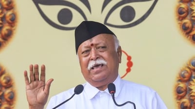 Rashtriya Swayamsevak Sangh (RSS) chief Mohan Bhagwat speaks during a function organised on the occasion of 'Vijayadashami', in Nagpur, Saturday, Oct. 12, 2024. (PTI) Rashtriya Swayamsevak Sangh (RSS) chief Mohan Bhagwat speaks during a function organised on the occasion of 'Vijayadashami', in Nagpur, Saturday, Oct. 12, 2024. (PTI)