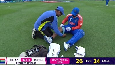 Rishabh Pant nursing his 'fale' injury in T20 World Cup 2024 final Rishabh Pant nursing his 'fale' injury in T20 World Cup 2024 final