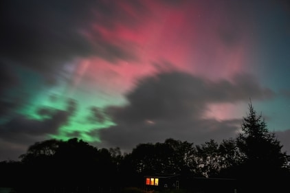 Northern Lights seen over Haraldsted Lake, near Ringsted, Denmark October 10, 2024. (via REUTERS)