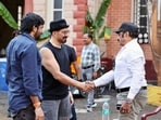 Gopichand Malineni, Sunny Deol, Balakrishna on the sets of SDGM in Hyderabad.