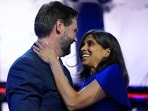 Republican vice presidential candidate Sen. JD Vance, R-Ohio, hugs his wife Usha Chilukuri Vance after speaking on third day of the Republican National Convention at the Fiserv Forum, Wednesday, July 17, 2024, in Milwaukee. (AP Photo/Evan Vucci) Republican vice presidential candidate Sen. JD Vance, R-Ohio, hugs his wife Usha Chilukuri Vance after speaking on third day of the Republican National Convention at the Fiserv Forum, Wednesday, July 17, 2024, in Milwaukee. (AP Photo/Evan Vucci)