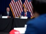 Republican presidential nominee former President Donald Trump participates in a roundtable with Sen. Mike Lee, R-Utah, Sunday, Oct. 13, 2024, in Prescott Valley. Ariz