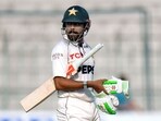 Pakistan's Babar Azam reacts as he walks off the field after his dismissal. Pakistan's Babar Azam reacts as he walks off the field after his dismissal.