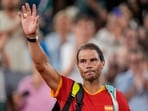 Rafael Nadal reacts after a match. Rafael Nadal reacts after a match.