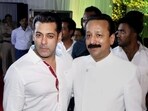In this June 24, 2017 file photo, then Congress leader Baba Siddique with actor Salman Khan during the former's Iftar Party. In this June 24, 2017 file photo, then Congress leader Baba Siddique with actor Salman Khan during the former's Iftar Party.