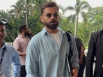 Virat Kohli was spotted in a denim shirt look at Mumbai airport on Sunday. Virat Kohli was spotted in a denim shirt look at Mumbai airport on Sunday.
