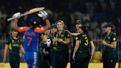 India lost to defending champions Australia by nine runs in their last group match to find themselves in a difficult position to qualify for the semifinals of the women's T20 World Cup, (AP) India lost to defending champions Australia by nine runs in their last group match to find themselves in a difficult position to qualify for the semifinals of the women's T20 World Cup, (AP)