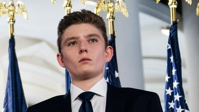 Barron Trump stands on the South Lawn of the White House on the fourth day of the Republican National Convention in Washington, Aug. 27, 2020. (AP) Barron Trump stands on the South Lawn of the White House on the fourth day of the Republican National Convention in Washington, Aug. 27, 2020. (AP)